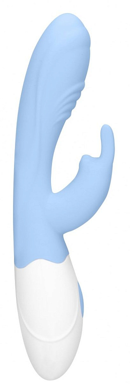 Голубой вибратор Juicy Rabbit со стимулятором клитора - 19,5 см. - силикон