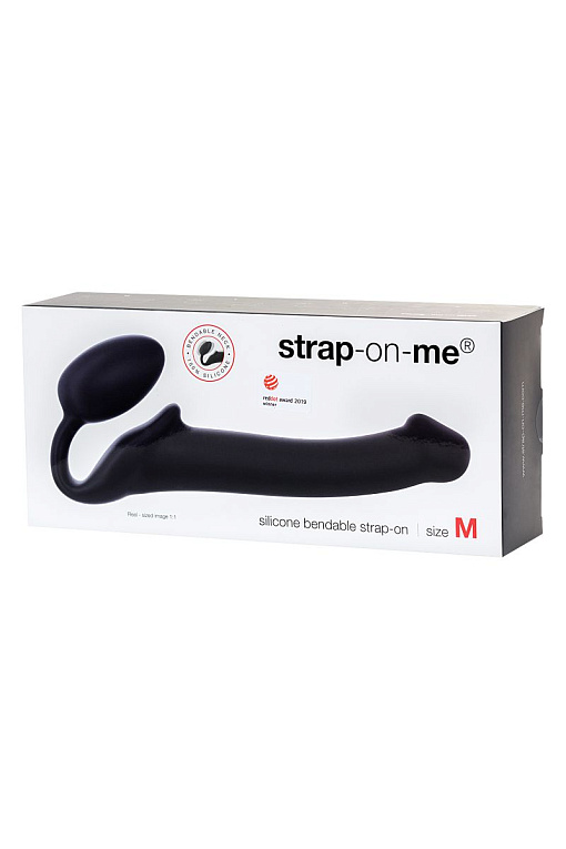 Черный безремневой страпон Silicone Bendable Strap-On - size M - фото 7