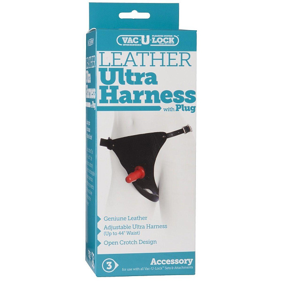 Кожаные трусики унисекс со штырьком для фиксации насадок Leather Ultra Harness with Plug от Intimcat