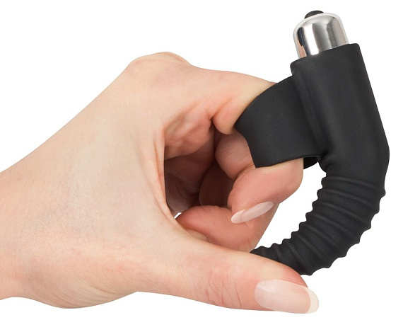 Черная вибронасадка на палец с винтовым наконечником Finger Vibrator - 10,5 см. - фото 5