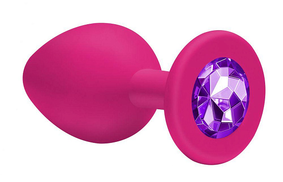 Малая розовая анальная пробка Emotions Cutie Small с фиолетовым кристаллом - 7,5 см. - силикон