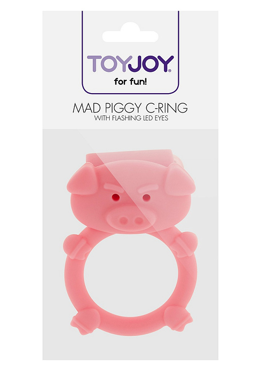 Розовое кольцо на пенис с вибрацией MAD PIGGY C-RING - силикон