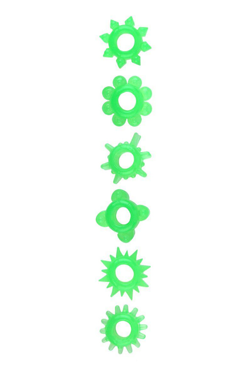 Набор из 6 зелёненьких эрекционных колец - поливинилхлорид (ПВХ, PVC)