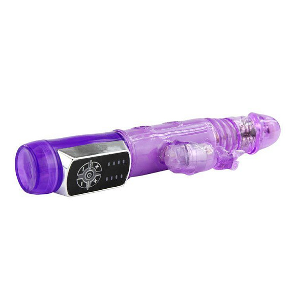 Фиолетовый ротатор с возвратно-поступательными движениями и клиторальным стимулятором - 24 см. - Термопластичная резина (TPR)