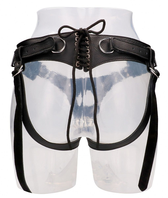 Черные трусики O-ring для страпона Leather Strap-on Harness - натуральная кожа