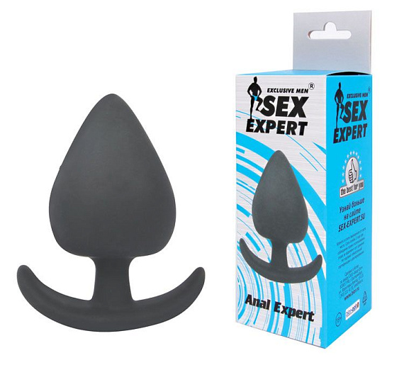 Чёрная анальная пробка с широким основанием-дугой Sex Expert - 9,5 см.