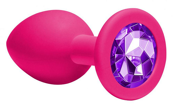 Средняя розовая анальная пробка Emotions Cutie Medium с фиолетовым кристаллом - 8,5 см. - силикон
