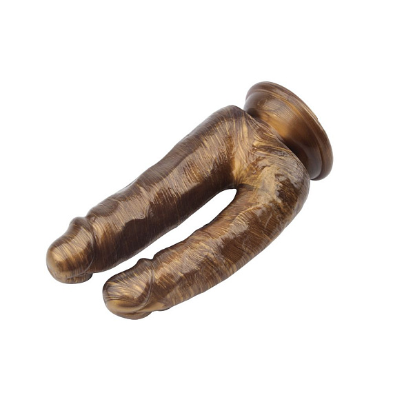 Золотистый анально-вагинальный фаллоимитатор Dick Cumming - 18 см. Chisa