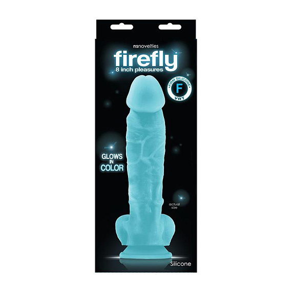 Голубой фаллоимитатор, светящийся в темноте, Firefly 8  Pleasure Dildo - 23,6 см. - силикон