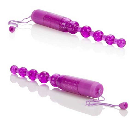 Фиолетовая анальная цепочка Waterproof Vibrating Pleasure Beads - пластик
