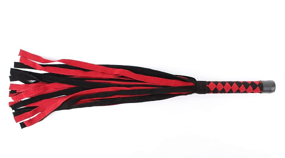 Черно-красная замшевая плеть с ромбами на рукояти - 60 см. - натуральная кожа