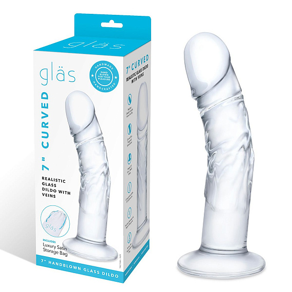 Стеклянный фаллоимитатор из стекла 7’’ Curved Realistic Glass Dildo With Veins - 15,9 см. - стекло