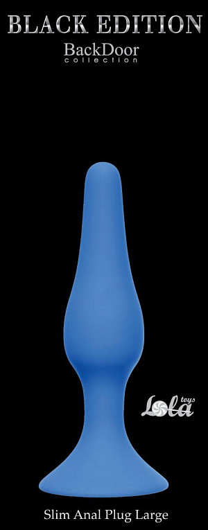 Синяя анальная пробка Slim Anal Plug Large - 12,5 см. - силикон