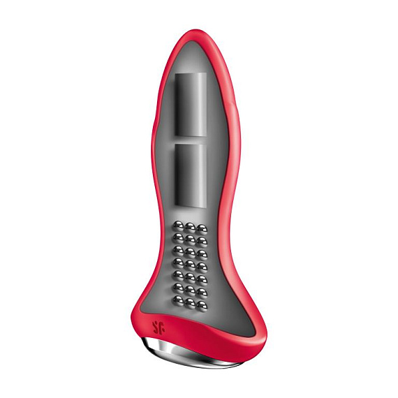 Красная анальная пробка с вибрацией и массажем бусинами Rotator Plug 1+ - 13 см. Satisfyer