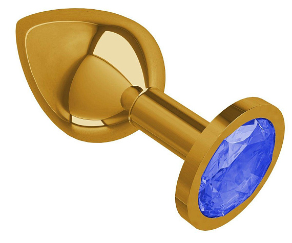 Золотистая средняя пробка с синим кристаллом - 8,5 см. - металл