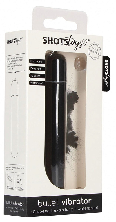 Черная вибропуля Bullet Vibrator Extra Long - 10,5 см. - анодированный пластик (ABS)