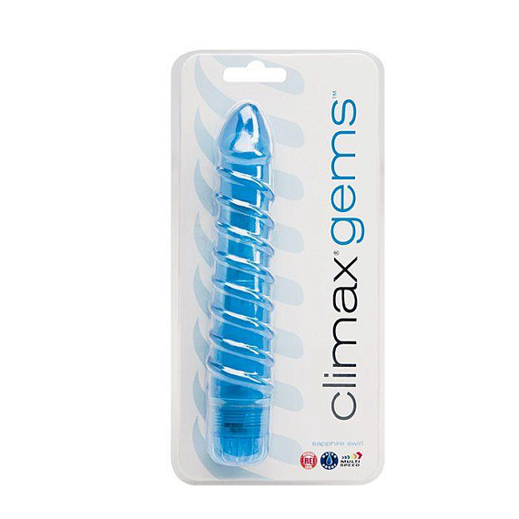 Ребристый вибратор Climax Gems Sapphire Swirl - 16 см. - поливинилхлорид (ПВХ, PVC)