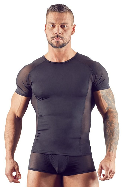 Мужская футболка с сетчатыми вставками по бокам - 80% полиамид, 20% эластан