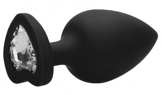 Черная анальная пробка с прозрачным стразом Extra Large Diamond Heart Butt Plug - 9,5 см. - силикон