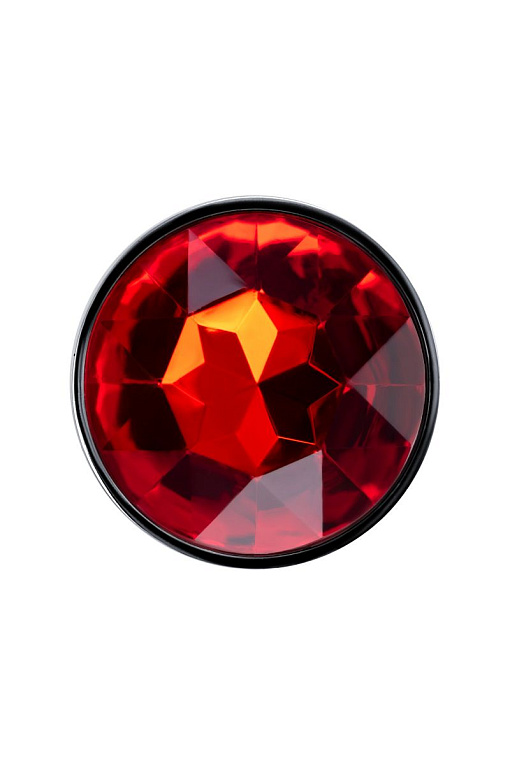 Изящная ребристая анальная втулка с красным кристаллом - 7 см. Штучки-дрючки