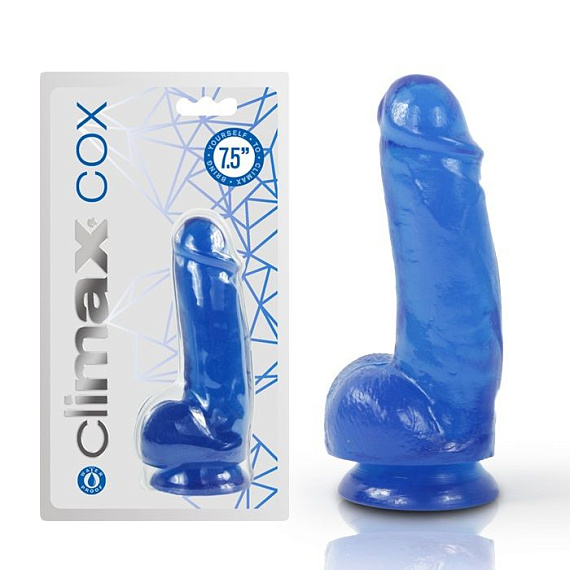 Голубой фаллоимитатор Climax Cox 7.5 Colossal Cock Bawdy Blue - 19 см. - поливинилхлорид (ПВХ, PVC)
