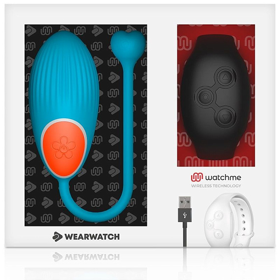 Голубое виброяйцо с черным пультом-часами Wearwatch Egg Wireless Watchme - силикон