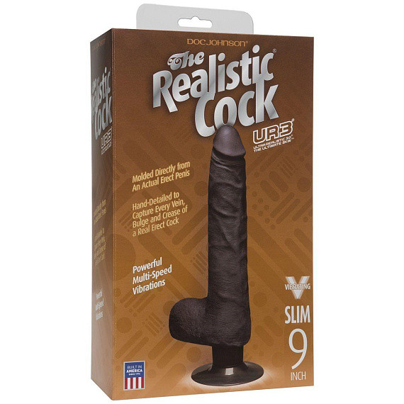 Коричневый вибратор-реалистик The Realistic Cock ULTRASKYN Vibrating 9” Slim - 26,1 см. Doc Johnson