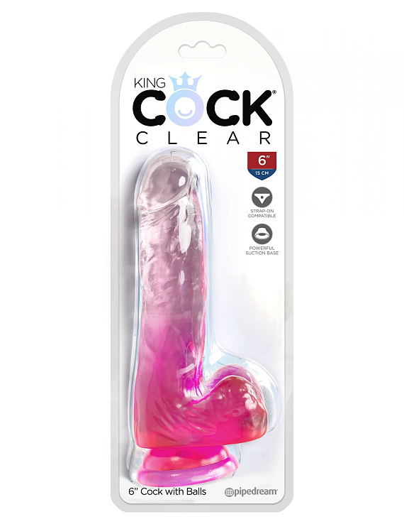 Розовый фаллоимитатор с мошонкой на присоске 6’’ Cock with Balls - 17,8 см. - поливинилхлорид (ПВХ, PVC)