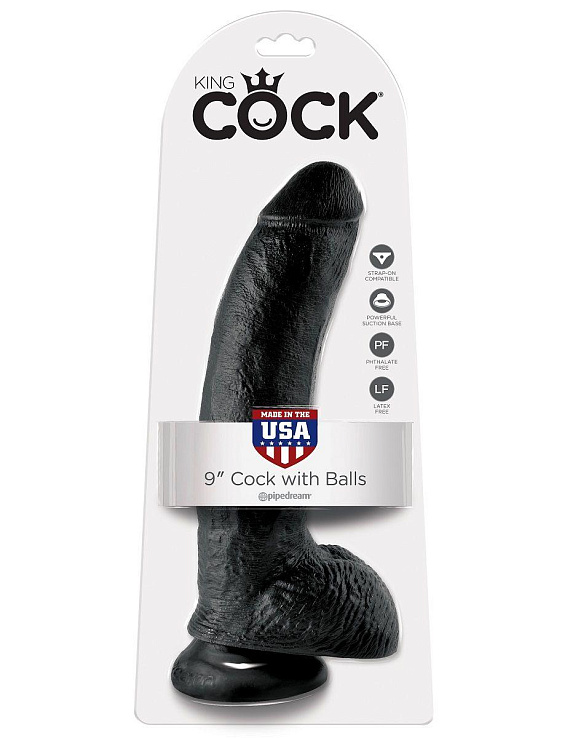 Чёрный фаллоимитатор 9  Cock with Balls - 22,9 см. Pipedream