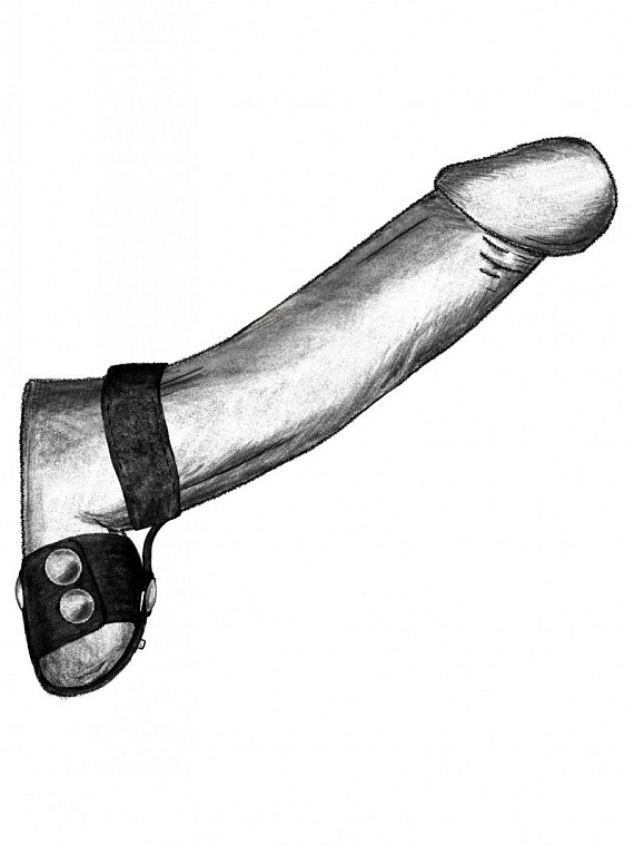 Черная утяжка на пенис и мошонку с кольцом - искусственная кожа