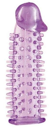 Фиолетовая насадка на половой член с закрытой головкой и шипами - 12,5 см.