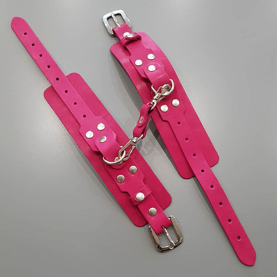 Розовые кожаные наручники - натуральная кожа