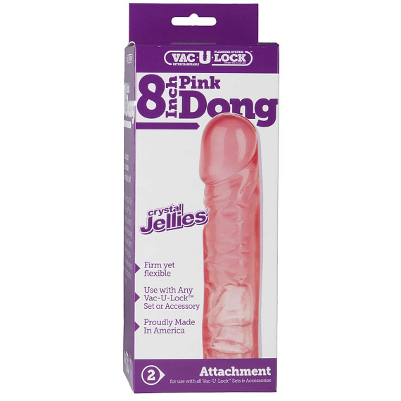 Розовая фаллическая насадка Vac-U-Lock 8  Crystal Jellies Dong - 20,3 см. Doc Johnson