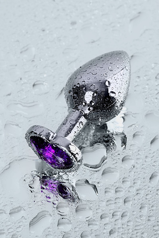 Серебристая коническая анальная пробка с фиолетовым кристаллом - 7 см. - фото 10