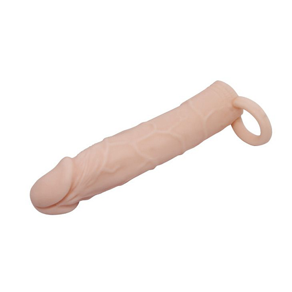 Насадка на пенис с кольцом для мошонки - 18 см. - термопластичная резина (TPR)