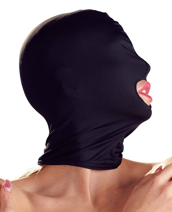 Черная закрытая маска с отверстием для рта - 92% полиэстер, 8% спандекс
