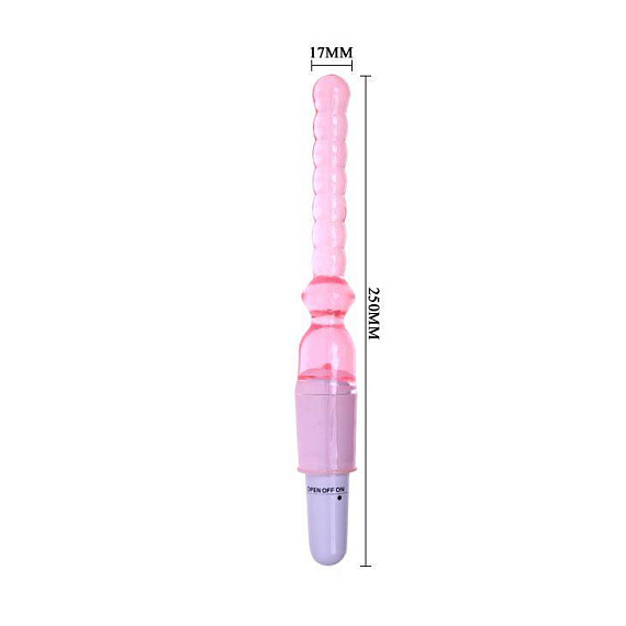 Тонкий розовый вибратор для анальной стимуляции - 25 см. Baile