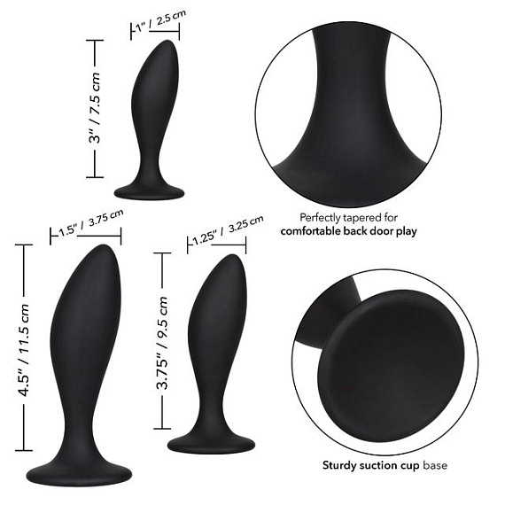 Набор из трех черных анальных пробок Silicone Anal Curve Kit - фото 5