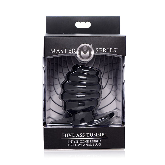 Средняя черная анальная пробка Hive Ass Tunnel Silicone Ribbed Hollow Anal Plug Medium - 8,13 см. - силикон