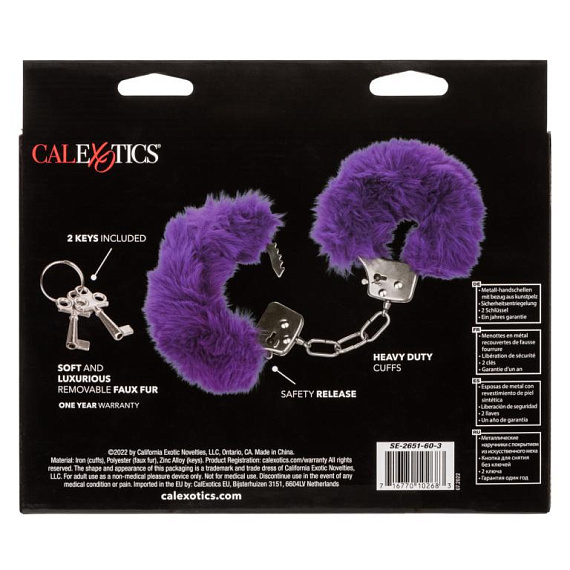 Металлические наручники с фиолетовым мехом Ultra Fluffy Furry Cuffs California Exotic Novelties
