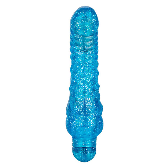Синий вибратор-реалистик Sparkle Glitter Jack - 18,25 см. - термопластичная резина (TPR)