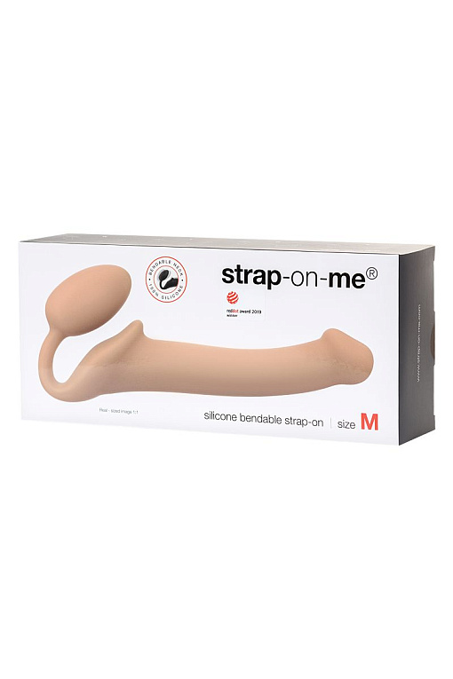 Телесный безремневой страпон Silicone Bendable Strap-On - size M - фото 7