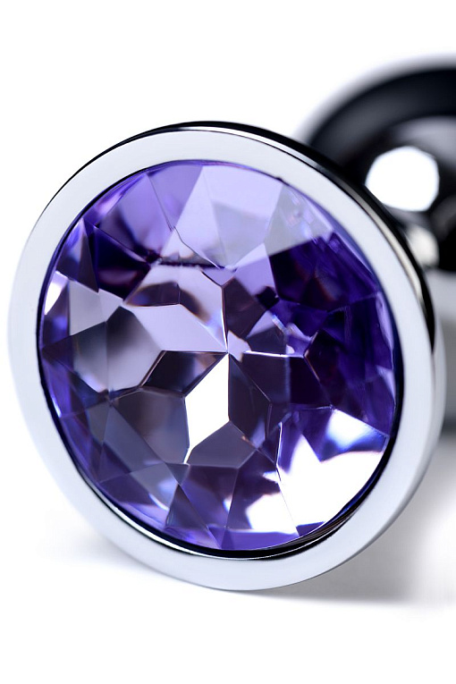 Серебристая конусовидная анальная пробка с фиолетовым кристаллом - 7 см. - фото 8