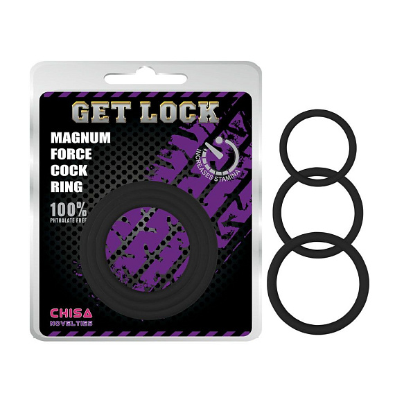 Набор из 3 черных эрекционных колец Magnum Force Cock Ring - силикон