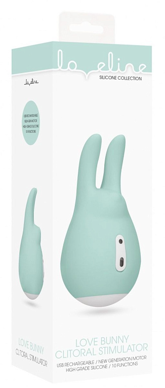 Зеленый клиторальный стимулятор Love Bunny с ушками - 9,5 см. - силикон