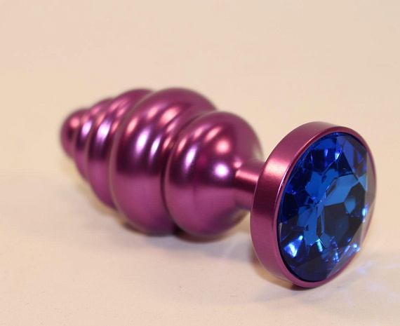 Фиолетовая рифленая пробка с синим кристаллом - 7,3 см. - металл