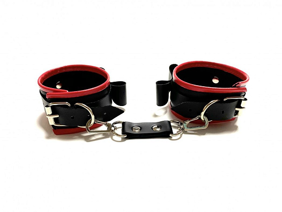 Черно-красные наручники с бантиками из эко-кожи - искусственная кожа