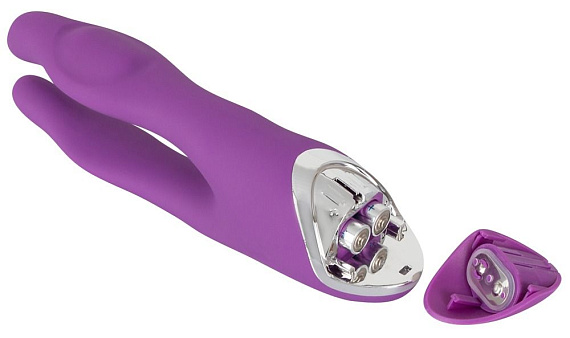 Фиолетовый вибромассажер с двумя отростками Sweet Smile Double Vibrator - 18,7 см. - фото 5