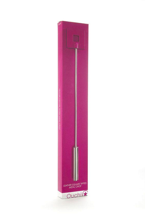 Розовая шлёпалка Leather Square Tiped Crop с наконечником-квадратом - 56 см. - металл, натуральная кожа