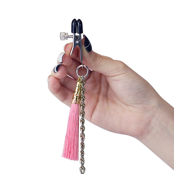 Зажимы на соски и половые губы с розовыми кисточками Nipple Clit Tassel Clamp With Chain от Intimcat